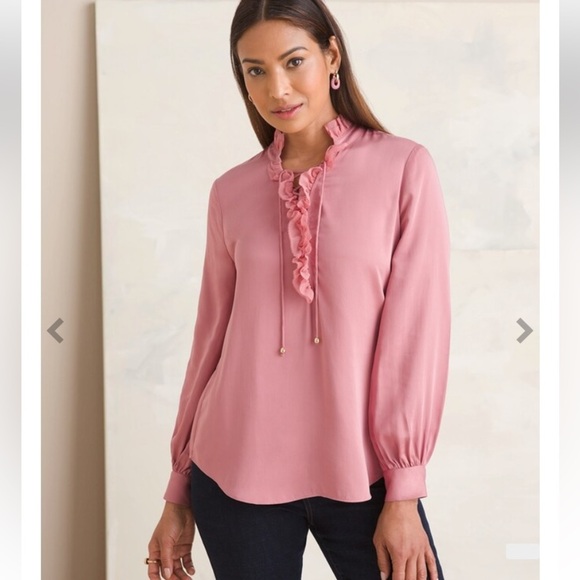 Chico's Tops - Chicos Sandwashed Satin Ruffle Blouse